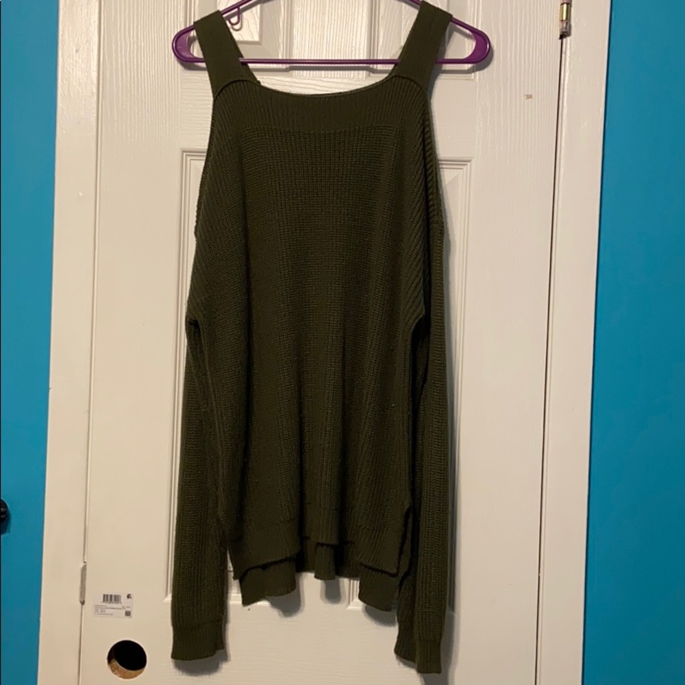 Olive green cold shoulder sweater
